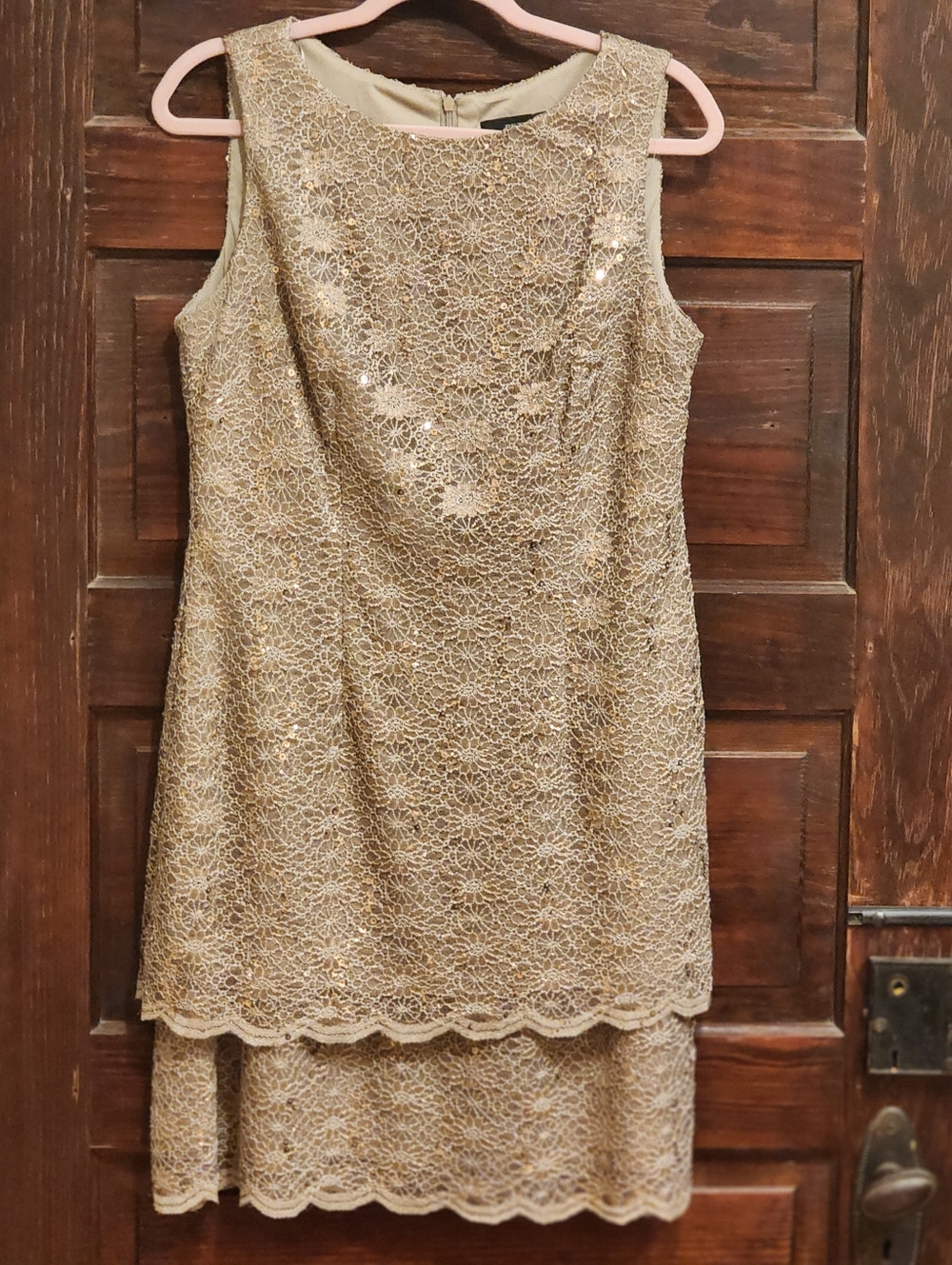 ALEX EVENINGS Nude Gold Lace Mini Dress Sparkle 12 Petite Party Dress Wedding - Picture 12 of 14